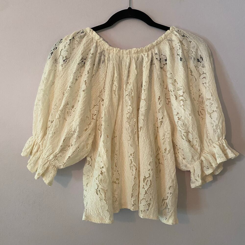 Free People Stacey White Lace Sheer Overshirt Boho Coquette Women's size Medium - Picture 6 of 9